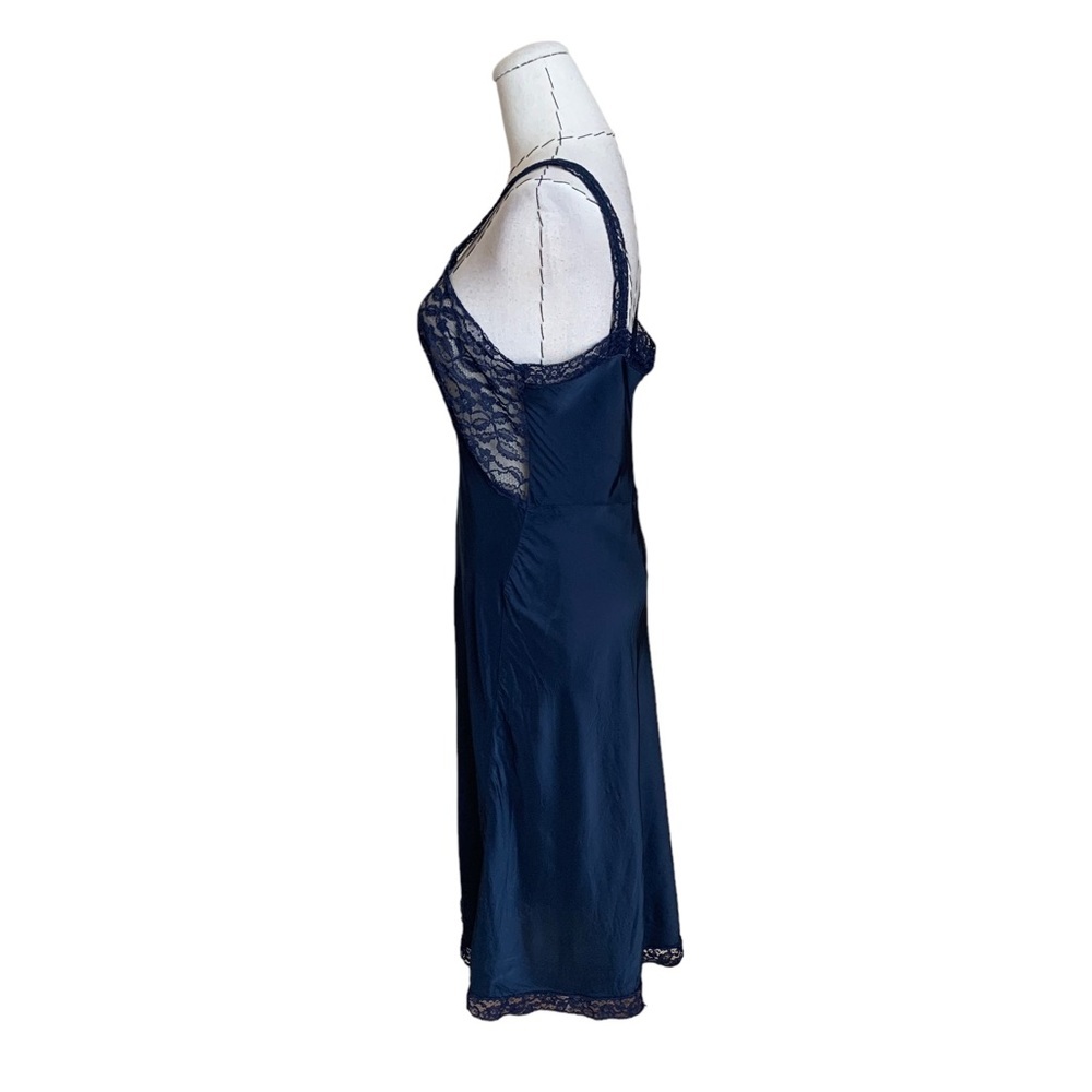 Vintage 30s 40s Navy Lace Slip Lingerie Boudouir Peignoir - Picture 3 of 11